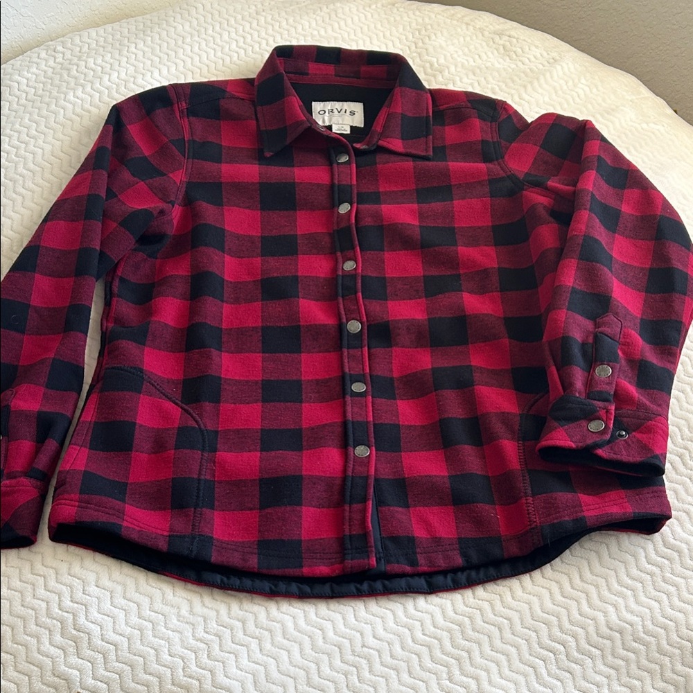 Orvis Women’s Plaid Button Down Shirt Jacket- Red and Black